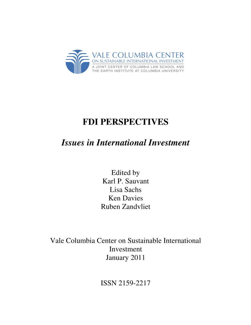 FDI PERSPECTIVES Issues in International Investment