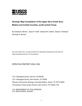 Geologic Map Compilation of the Upper Seco Creek Area, Medina and Uvalde Counties, South-Central Texas