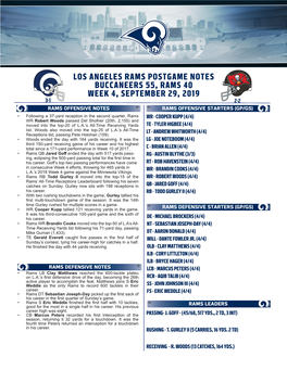 Los Angeles Rams Postgame Notes Buccaneers 55