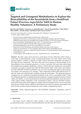 Targeted and Untargeted Metabolomics to Explore the Bioavailability of the Secoiridoids from a Seed/Fruit Extract (Fraxinus Angu
