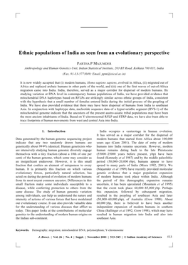 Ethnic Populations of India As Seen from an Evolutionary Perspective