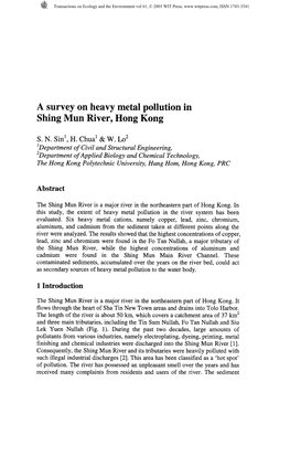 A Survey on Heavy Metal Pollution in Shing Mun River, Hong Kong