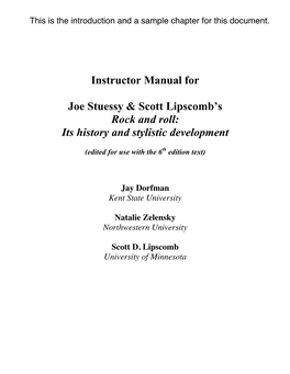 Instructor Manual for Joe Stuessy & Scott Lipscomb's Rock and Roll: Its History and Stylistic Development