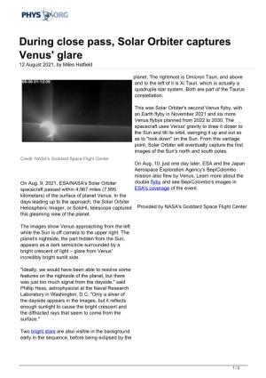 During Close Pass, Solar Orbiter Captures Venus' Glare 12 August 2021, by Miles Hatfield