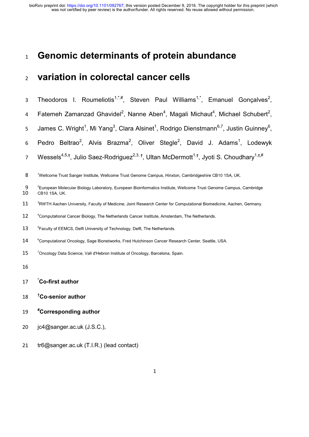 Genomic Determinants of Protein Abundance Variation in Colorectal