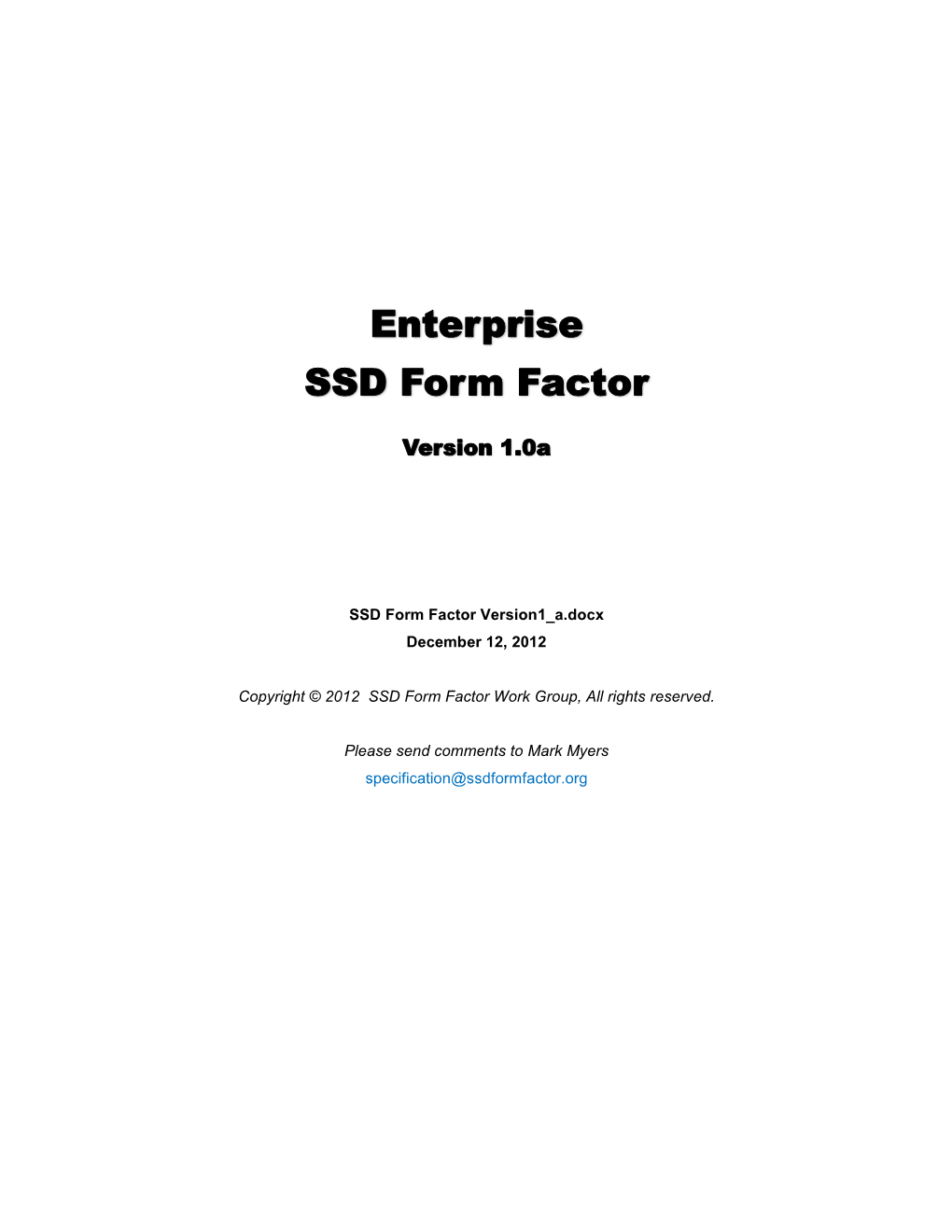 Enterprise SSD Form Factor Version