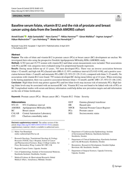 Baseline Serum Folate, Vitamin B12 and the Risk of Prostate and Breast Cancer Using Data from the Swedish AMORIS Cohort