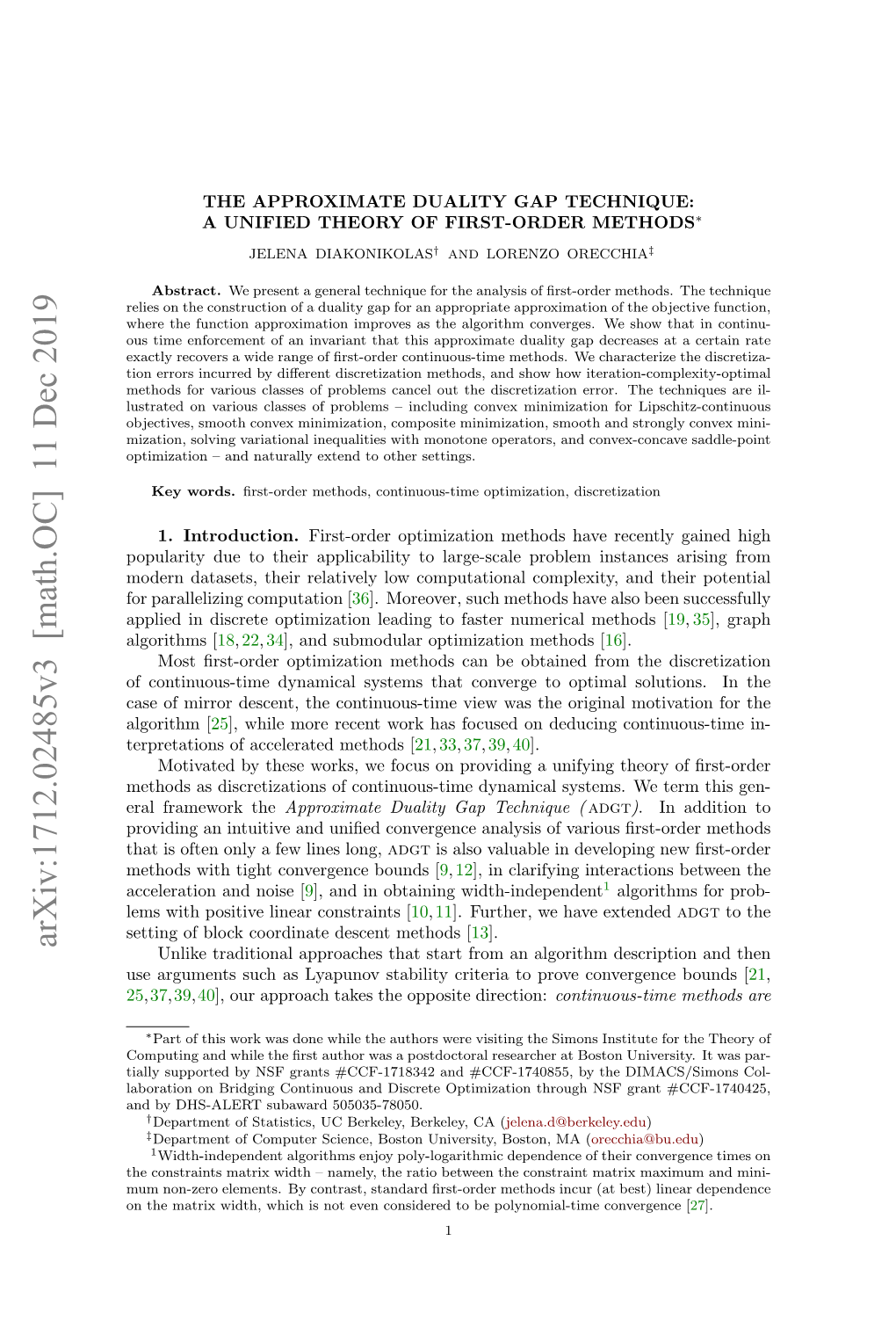 The Approximate Duality Gap Technique: a Unified Theory of First-Order Methods∗