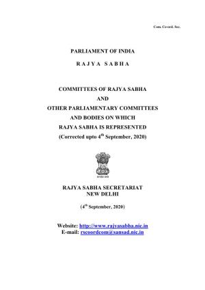 Parliament of India R a J Y a S a B H a Committees