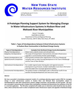A Protoype Planning Support System for Managing Change in Water Infrastructure Systems in Hudson River