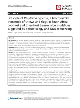 Life Cycle of Renylaima Capensis, a Brachylaimid