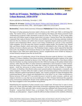 Swift on O'connor, 'Building a New Boston: Politics and Urban Renewal, 1950-1970'