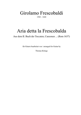 Girolamo Frescobaldi Aria Detta La Frescobalda