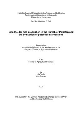 Smallholder Milk Production in the Punjab of Pakistan and the Evaluation of Potential Interventions