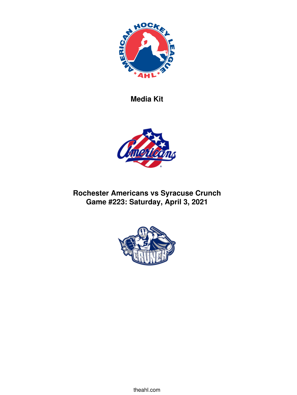 Media Kit Rochester Americans Vs Syracuse Crunch Game #223