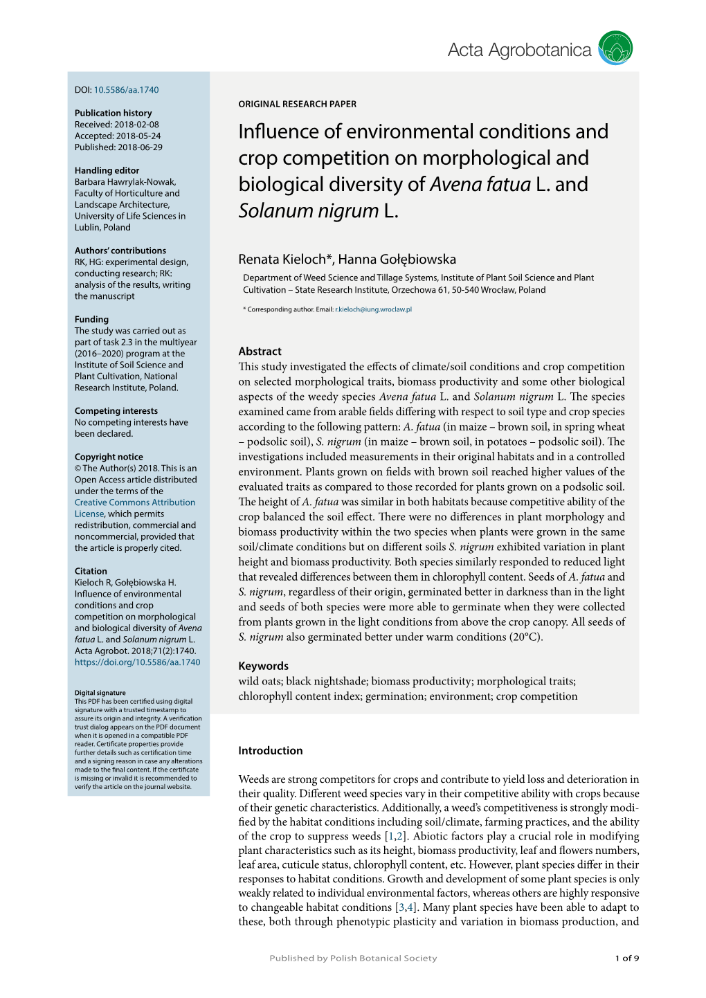 Influence of Environmental Conditions and Crop Competition On