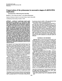 Conservation of the Primosome in Successive -Stages of 4X'174 DNA- Replication (Prepriming/Protein N'/Dtaab Protein/Primase/Supercoiling) ROBERT L