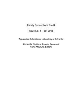 Family Connections Pre-K Issue No. 1 – 30, 2005