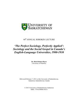 Sociology and the Social Gospel in Canada's English-Language Universities
