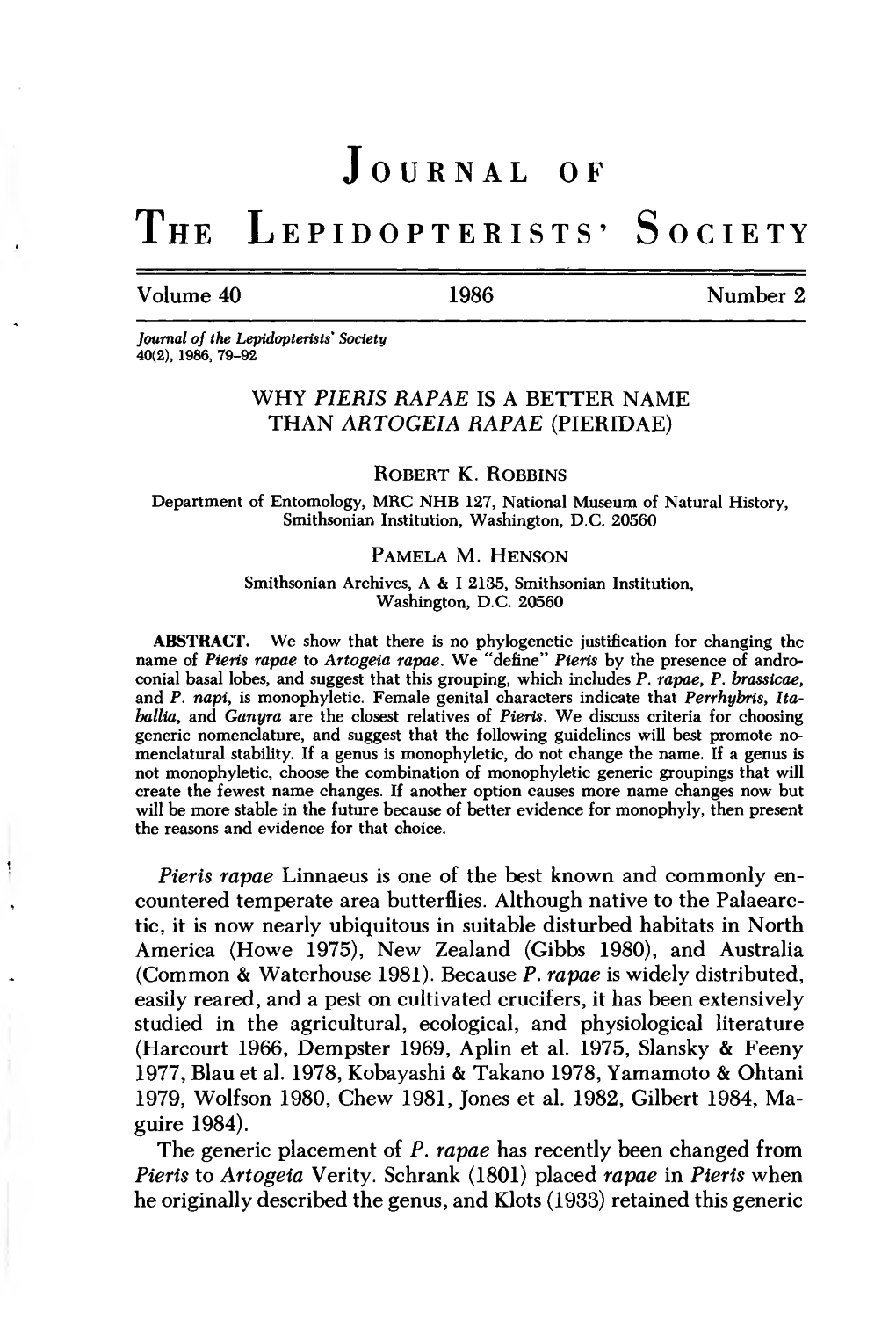 Journal of the Lepidopterists' Society