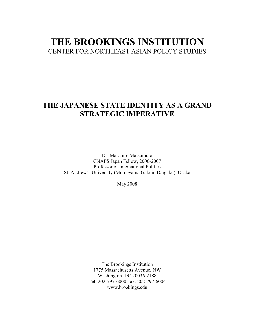 Identity of the Japanese State Identity As a Grand-Strategic Imperative