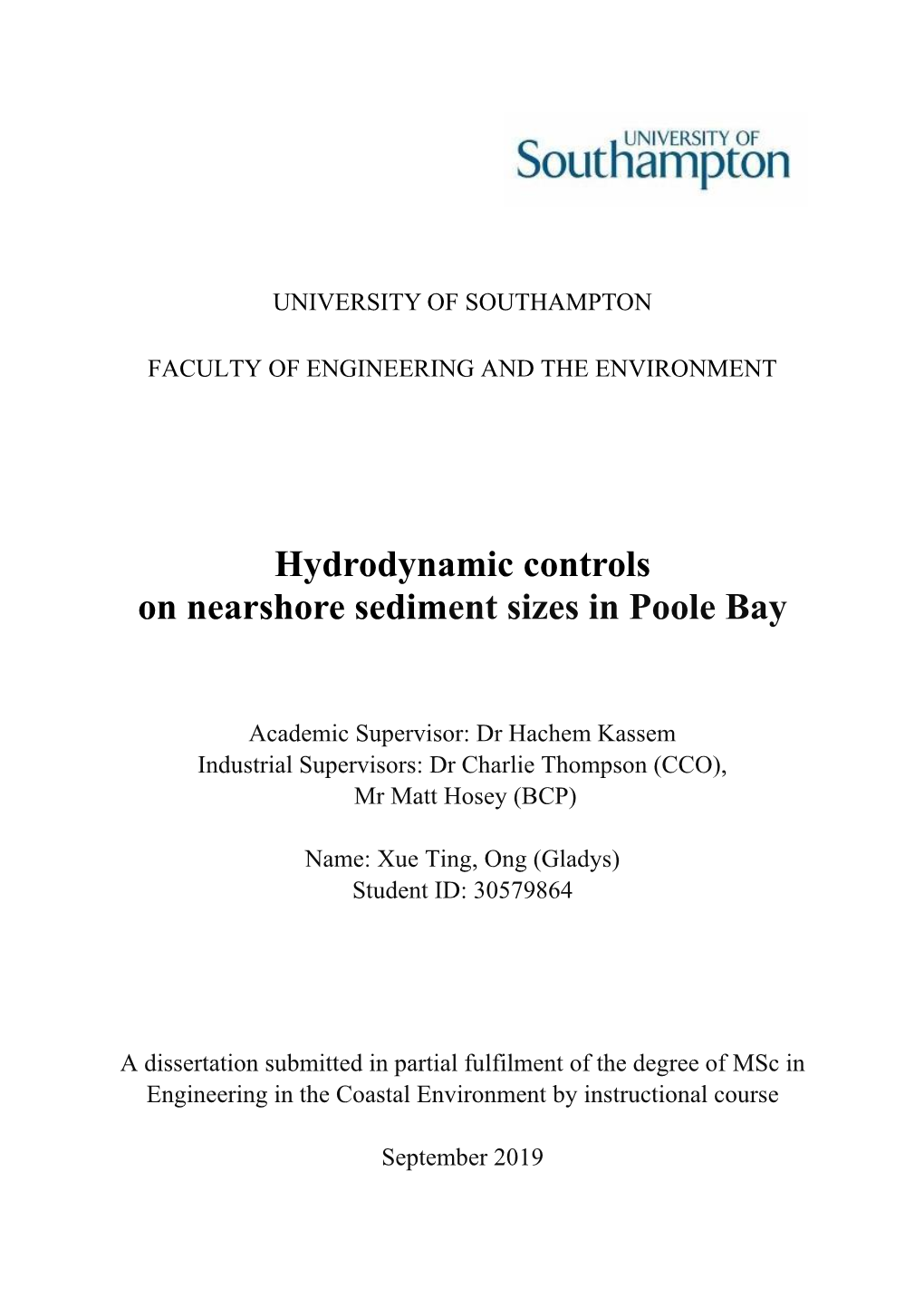 Hydrodynamic Controls on Nearshore Sediment Sizes in Poole Bay