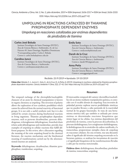 UMPOLUNG in REACTIONS CATALYZED by THIAMINE PYROPHOSPHATE DEPENDENT ENZYMES Umpolung En Reacciones Catalizadas Por Enzimas Dependientes De Pirofosfato De Tiamina