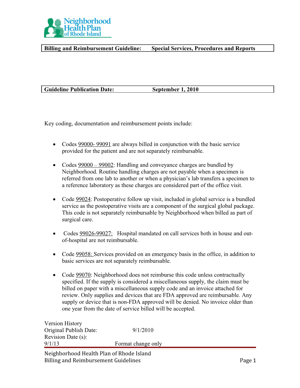 Billing and Reimbursement Policies