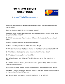 Tv Show Trivia Questions