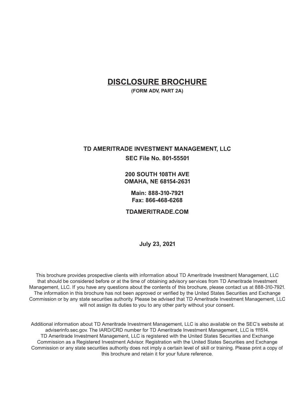 ADV II Disclosure-TDA 0621
