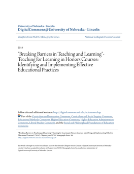 Teaching for Learning in Honors Courses: Identifying and Implementing Effective Educational Practices