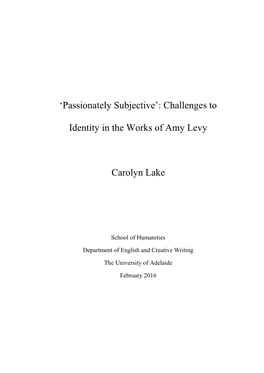 Challenges to Identity in the Works of Amy Levy Carolyn Lake