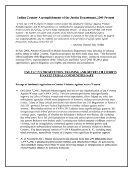 Indian Country Accomplishments of the Justice Department, 2009-Present
