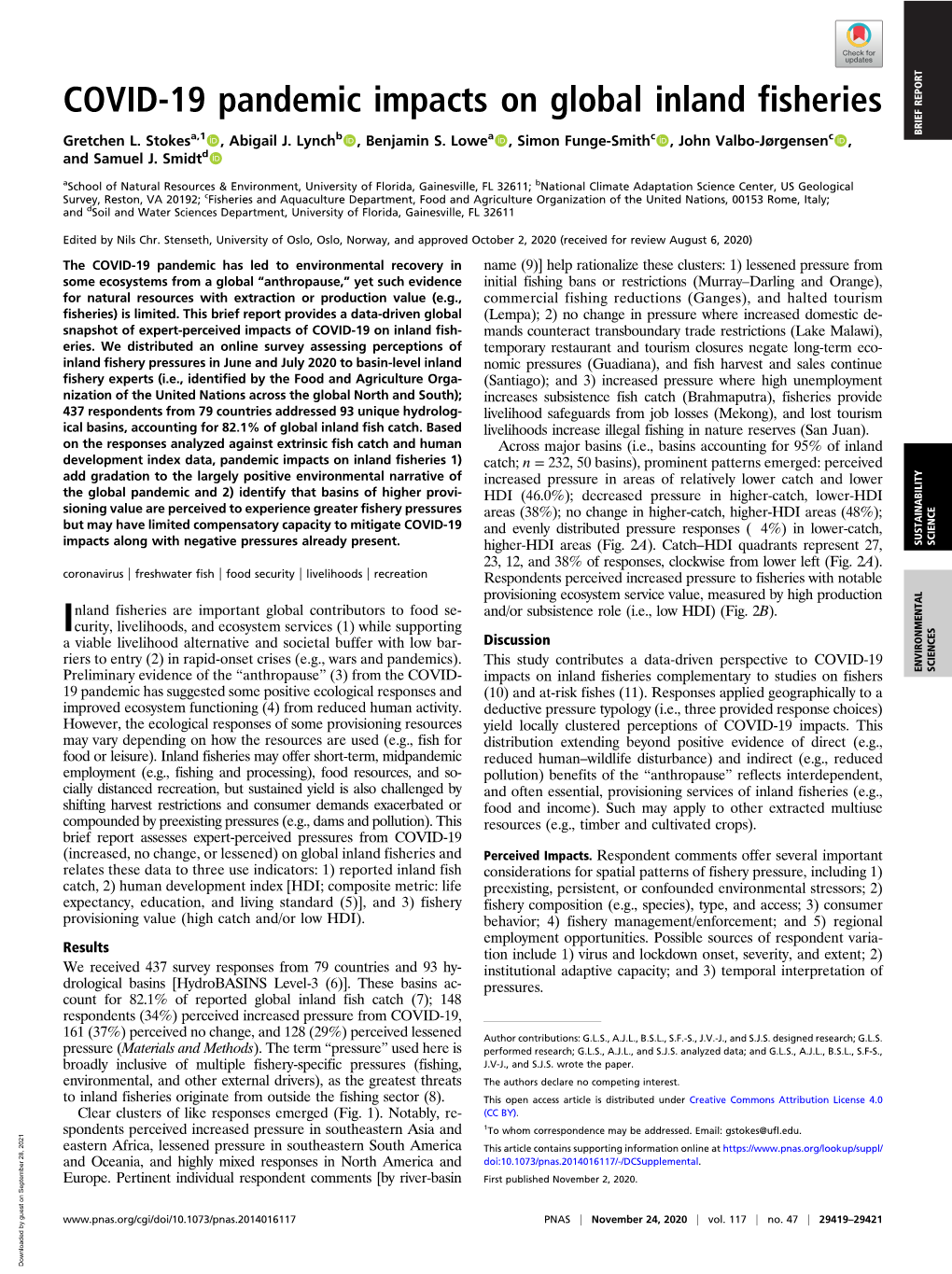 COVID-19 Pandemic Impacts on Global Inland Fisheries