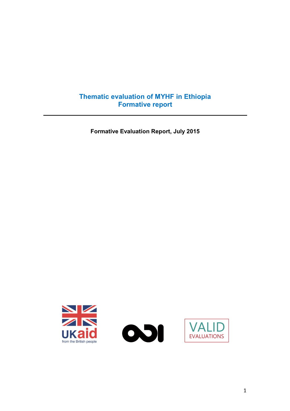 Thematic Evaluation of MYHF in Ethiopia Formative Report