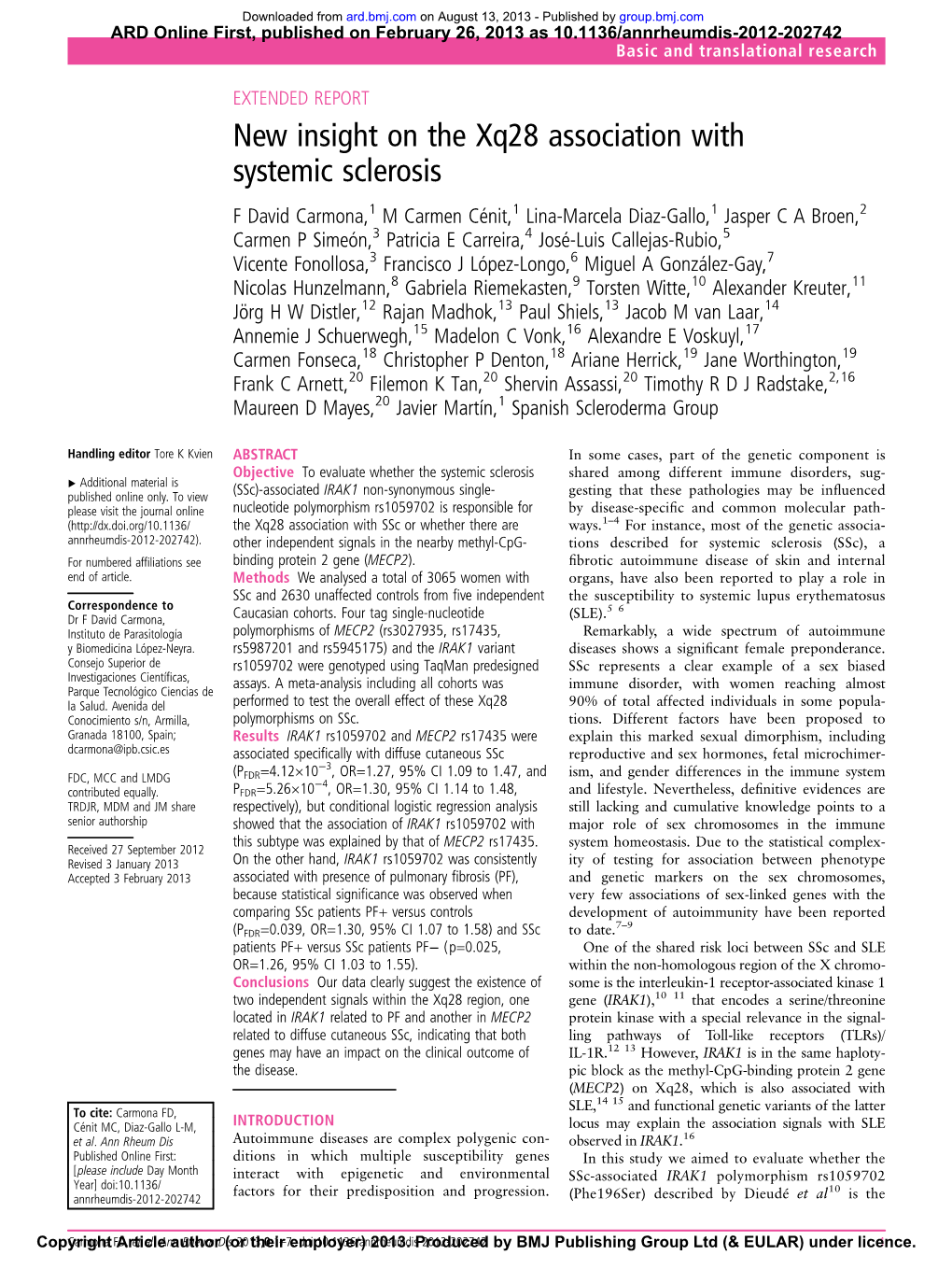 New Insight on the Xq28 Association with Systemic Sclerosis