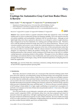 Coatings for Automotive Gray Cast Iron Brake Discs: a Review