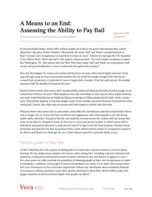 Assessing the Ability to Pay Bail December 2019 by Sandra Van Den Heuvel, Anton Robinson, and Insha Rahman Policy Brief