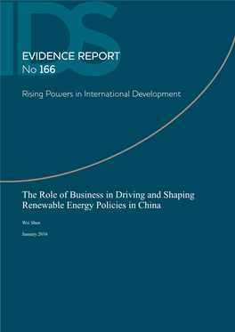 The Role of Business in Driving and Shaping Renewable Energy Policies in China