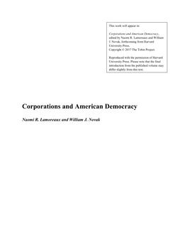 Corporations and American Democracy, Edited by Naomi R