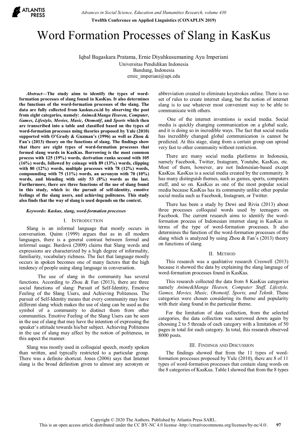 Word Formation Processes of Slang in Kaskus