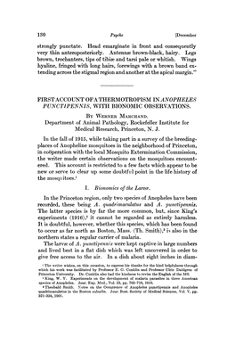 FIRST ACCOUNT of a TI-IERMOTROPISM in ANOPHELES PUNCTIPENNIS, with BIONOMIC OBSERVATIONS. by WERNER MARCI-IAND. to Occur As