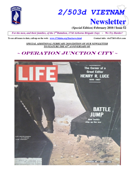 2/503D VIETNAM NEWSLETTER (Special Edition) February 2010 / Issue 12 Junction City