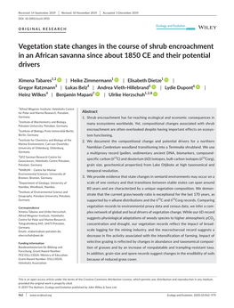 Vegetation State Changes in the Course of Shrub Encroachment in an African Savanna Since About 1850 CE and Their Potential Drivers