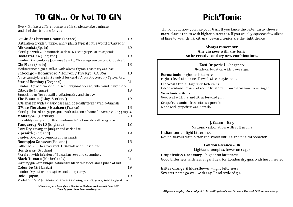 TO GIN… Or Not to GIN Pick’Tonic