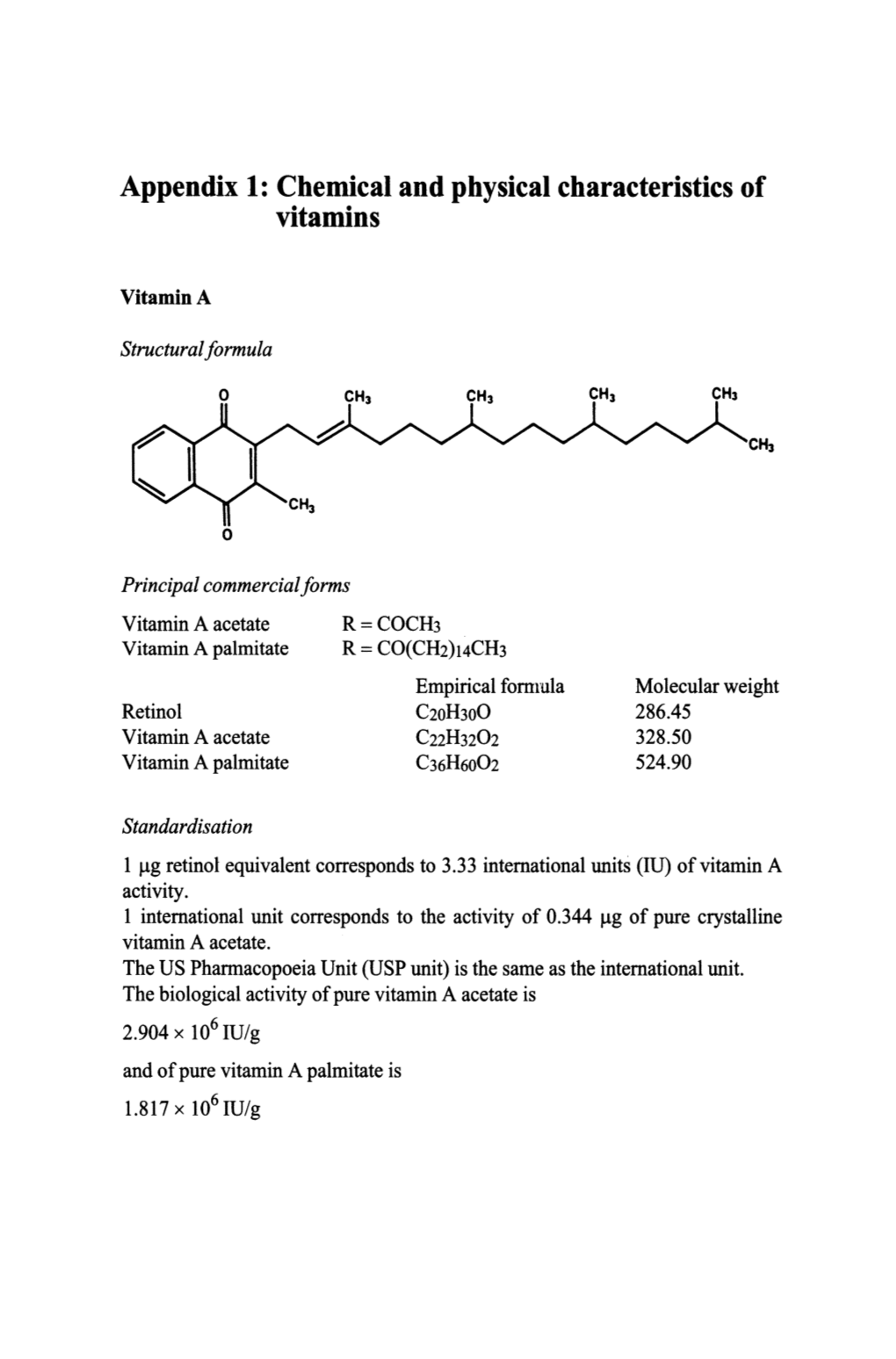 Appendix 1: Chemical and Physical Characteristics of Vitamins