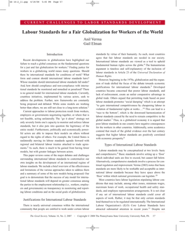 Labour Standards for a Fair Globalization for Workers of the World Anil Verma Gail Elman