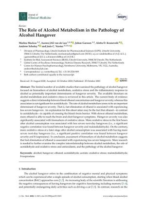 The Role of Alcohol Metabolism in the Pathology of Alcohol Hangover