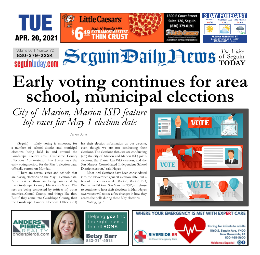 Early Voting Continues for Area School, Municipal Elections City of Marion, Marion ISD Feature Top Races for May 1 Election Date