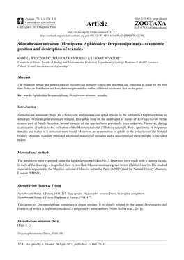 Shenahweum Minutum (Hemiptera, Aphidoidea: Drepanosiphinae)—Taxonomic Position and Description of Sexuales